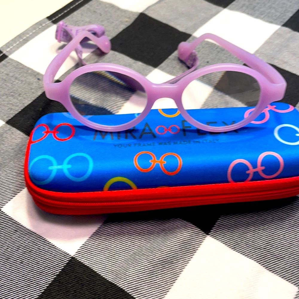Kids Mira Flex lavender eyeglass frames.